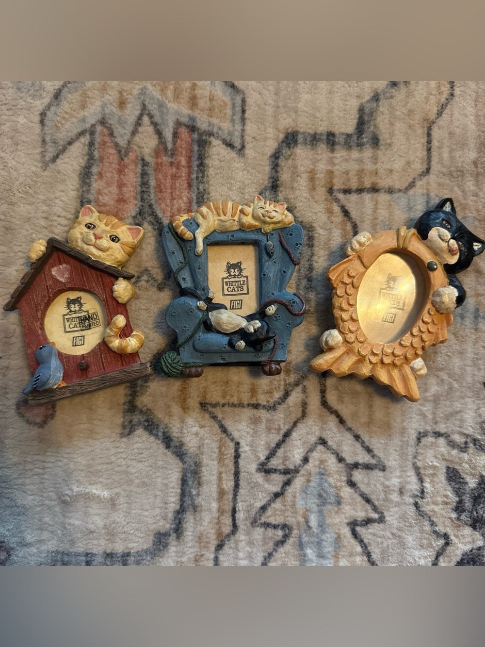 Whittle Cats 1995 Figi Graphics Small Picture Frame Lot Of 3
